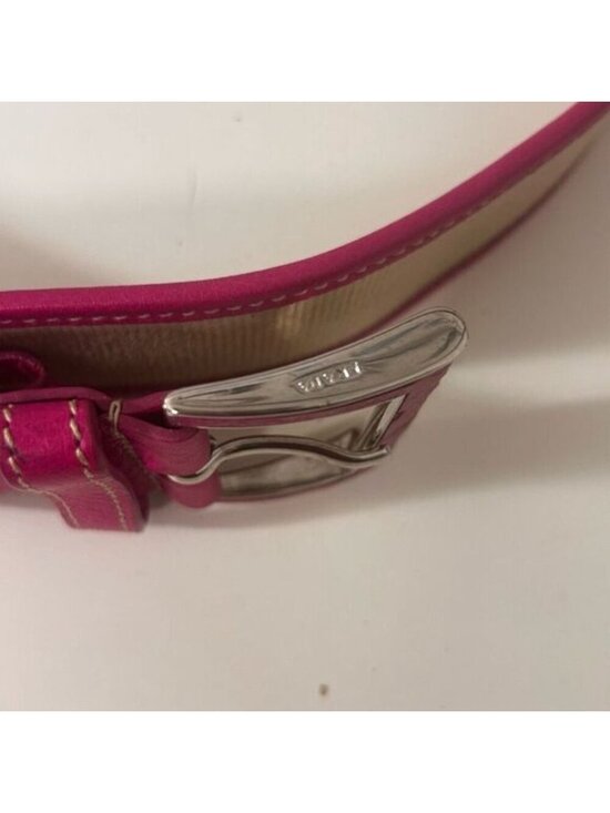 Prada Pink Tan Canvas Leather Belt Size 90/36 Made In Italy Silver Buckle 1C3150